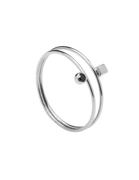 p de paola anillo plata fino 2 tiras 1 chaton