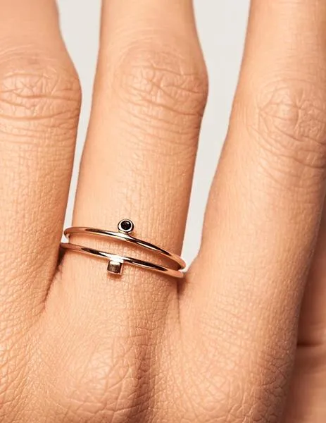 p de paola anillo plata fino 2 tiras 1 chaton