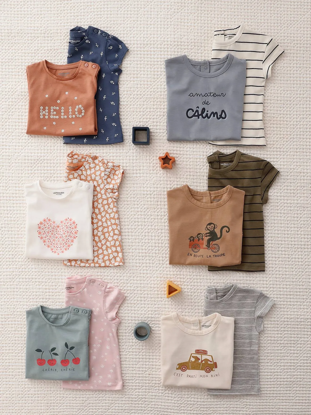 Pack de 2 camisetas básicas de manga corta para bebé
