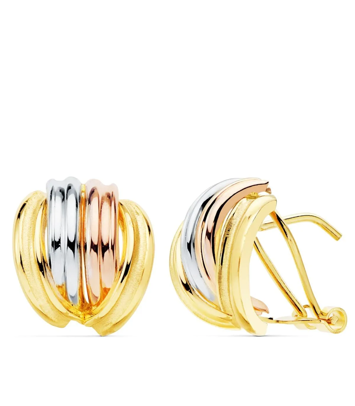 Pendientes Bandas Oro Tricolor 18K 13mm