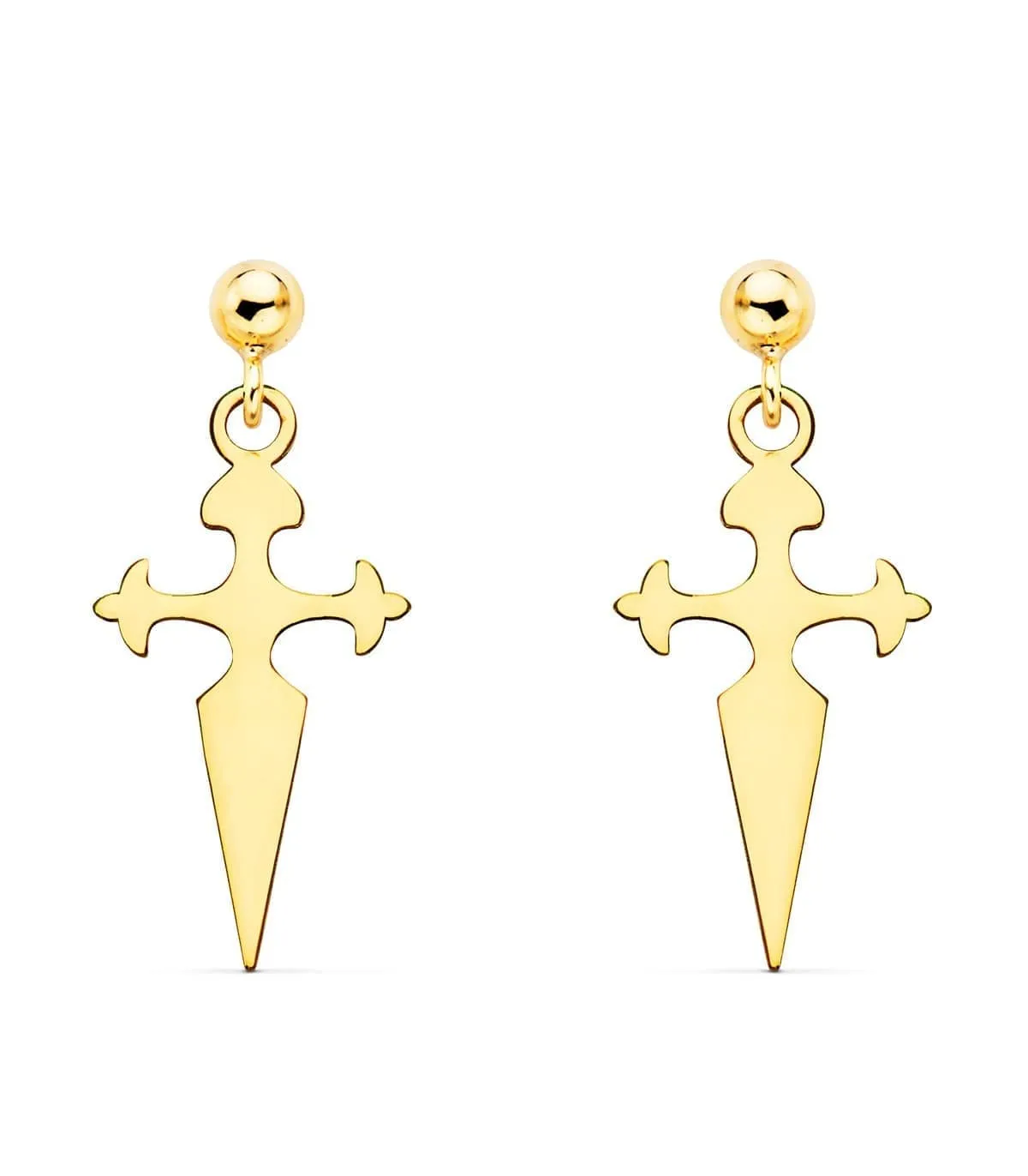Pendientes Cruz Colgante Oro Amarillo 18K