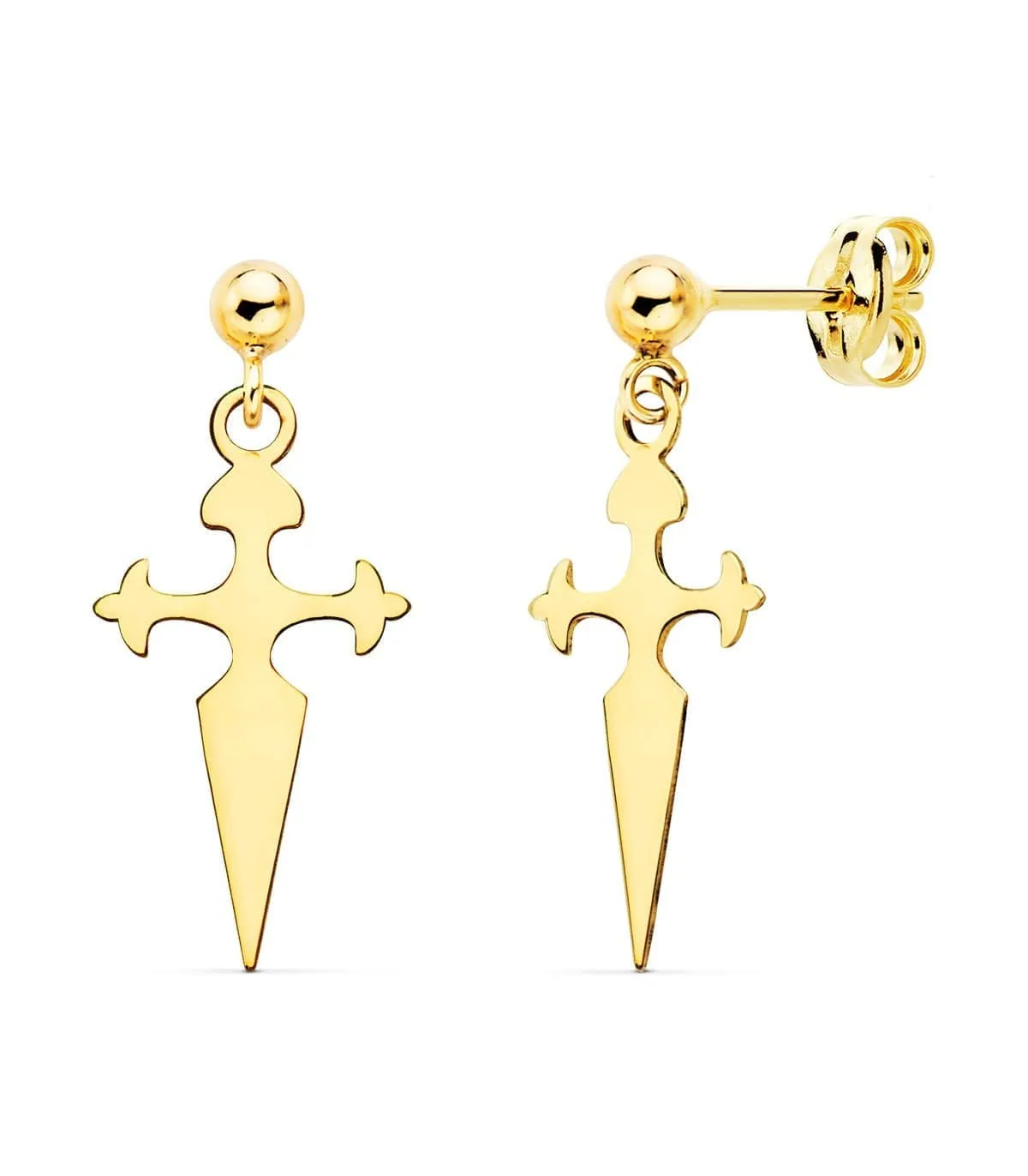 Pendientes Cruz Colgante Oro Amarillo 18K