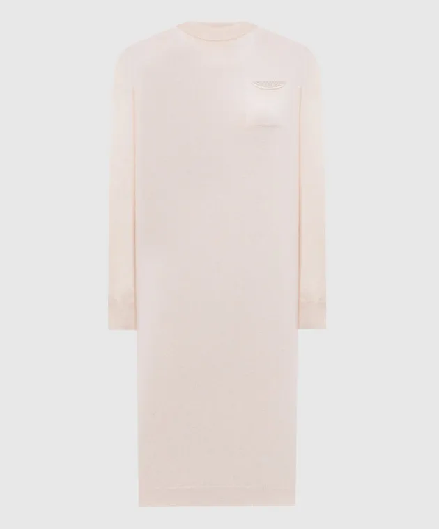 Peserico Beige wool, silk and cashmere dress with monil chain
