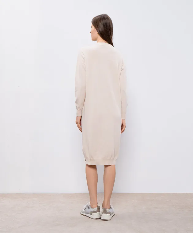Peserico Beige wool, silk and cashmere dress with monil chain