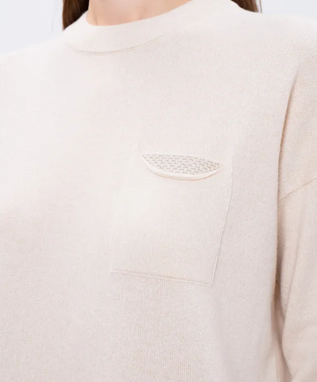 Peserico Beige wool, silk and cashmere dress with monil chain