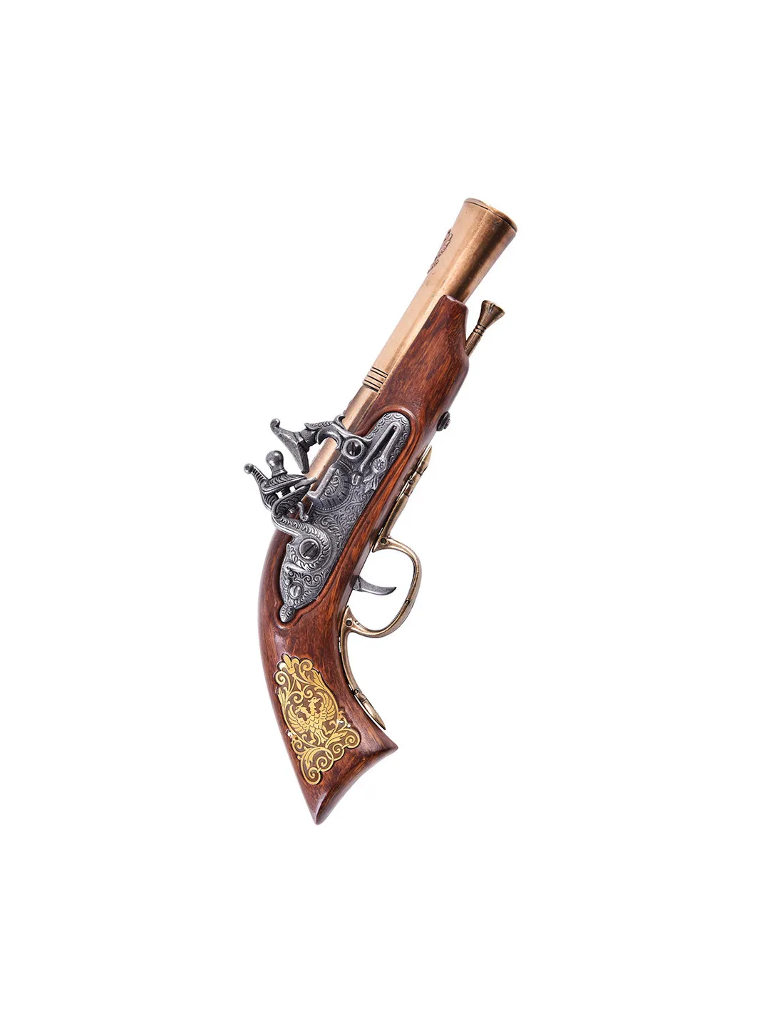 Pistola Alemana de chispa S. XVII, acabado latón