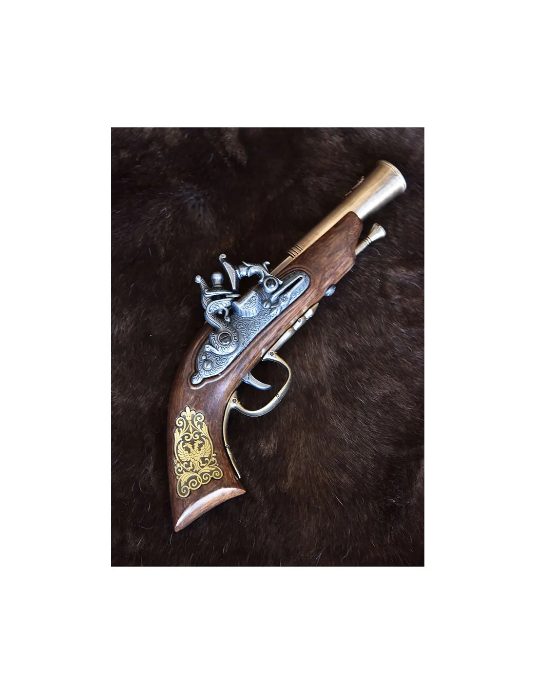 Pistola Alemana de chispa S. XVII, acabado latón