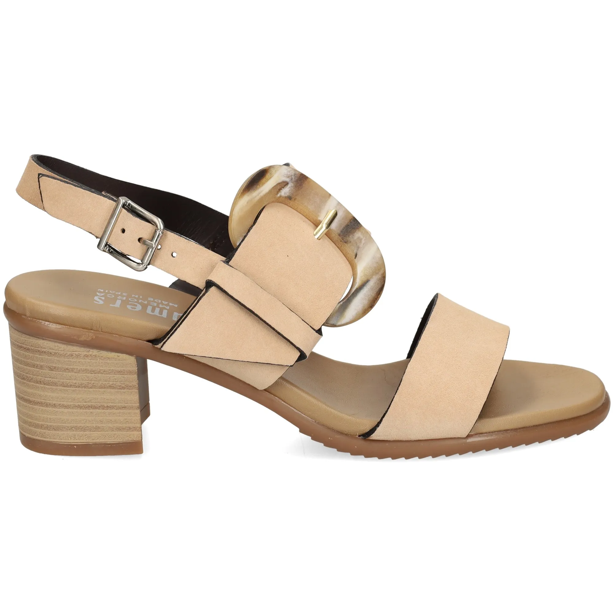 PLUMERS Sandalias con tacón de Mujer CAMEL