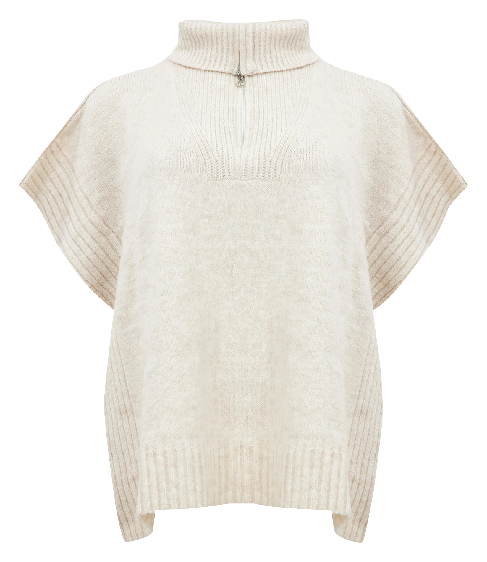 Poncho corto con cuello de cremallera en beige