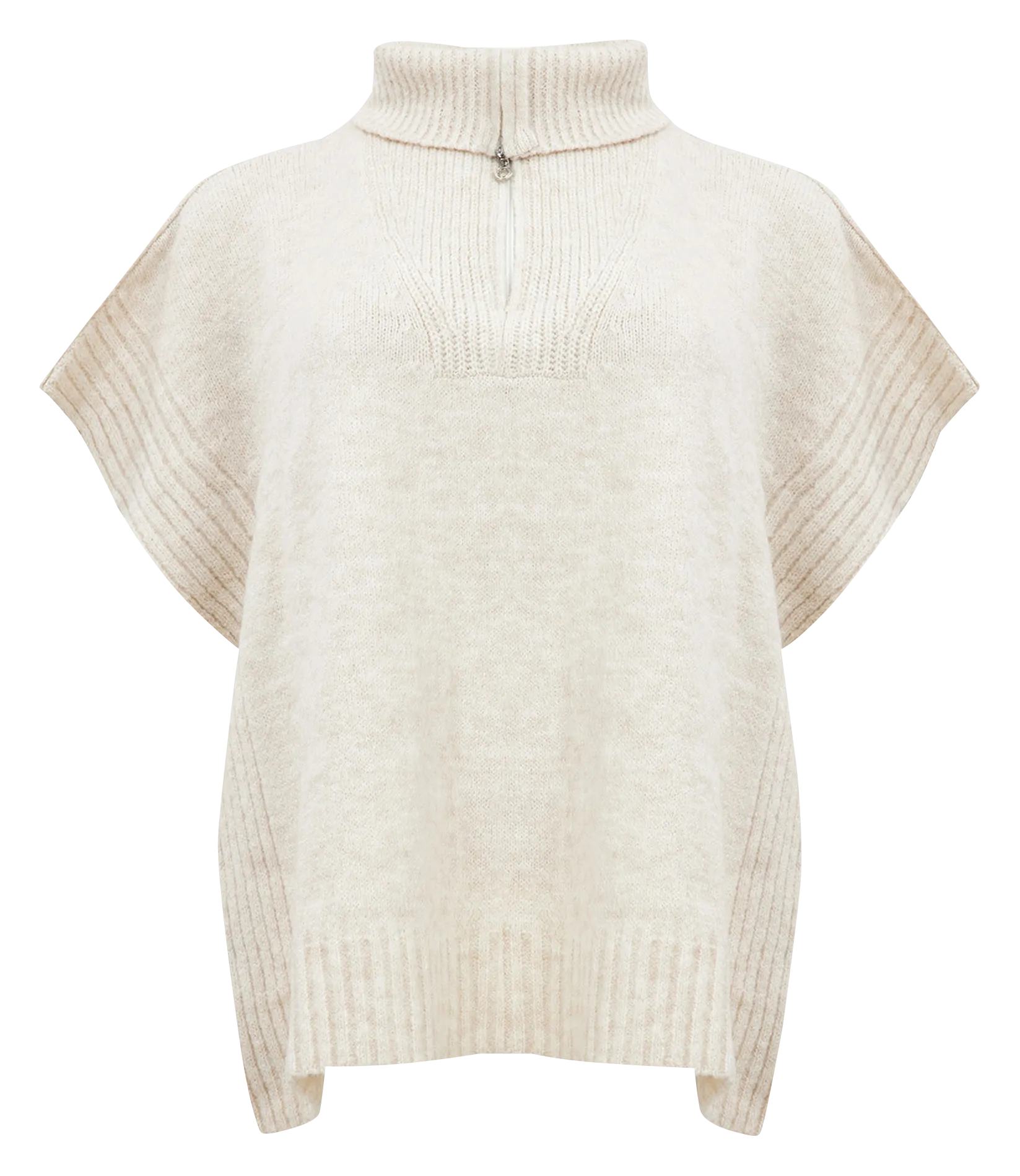 Poncho corto con cuello de cremallera en beige