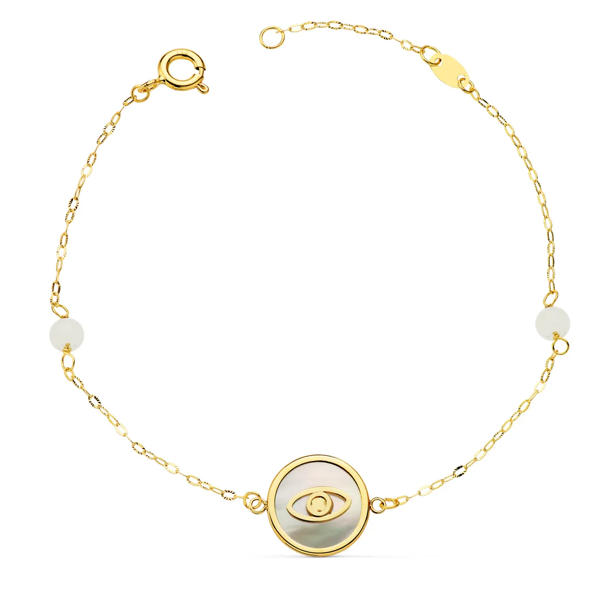 Pulsera Oro Disco Nácar 12 mm.