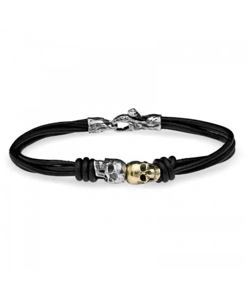 Pulsera Skull Cuero doble calavera