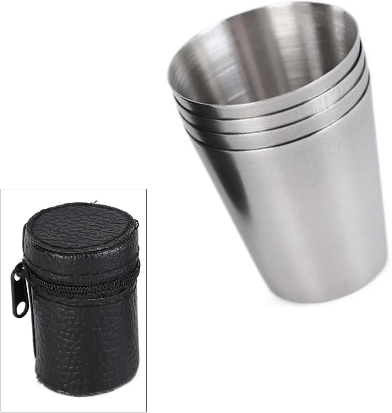 ROYJJ Paquete de 4 vasos de chupito de acero inoxidable apilables para acampar y actividades al aire libre  vasos con funda de p