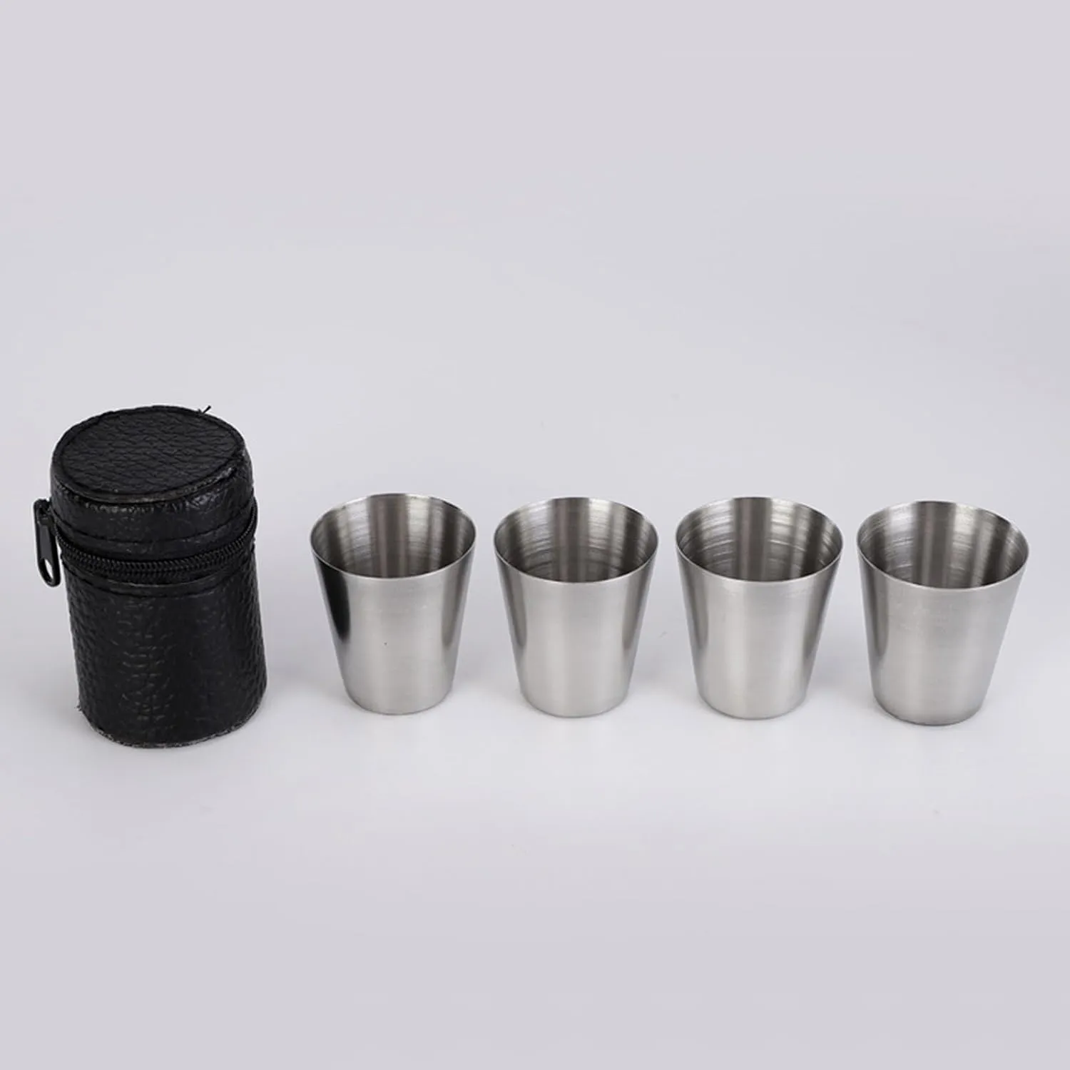 ROYJJ Paquete de 4 vasos de chupito de acero inoxidable apilables para acampar y actividades al aire libre  vasos con funda de p