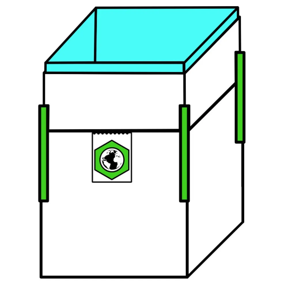 Saco de transporte Big Bag, 4 asas, con revestimiento interno y faldón, CC 1.000 kg, impreso por 2 caras, 300 ud./UV