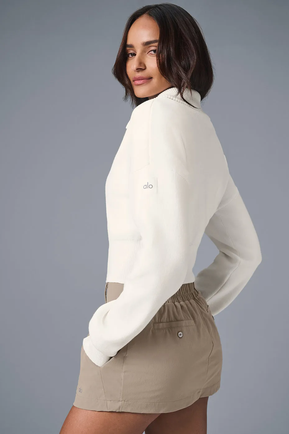 SCHOLAR KNIT CROPPED FULL ZIP JACKET  IVORY