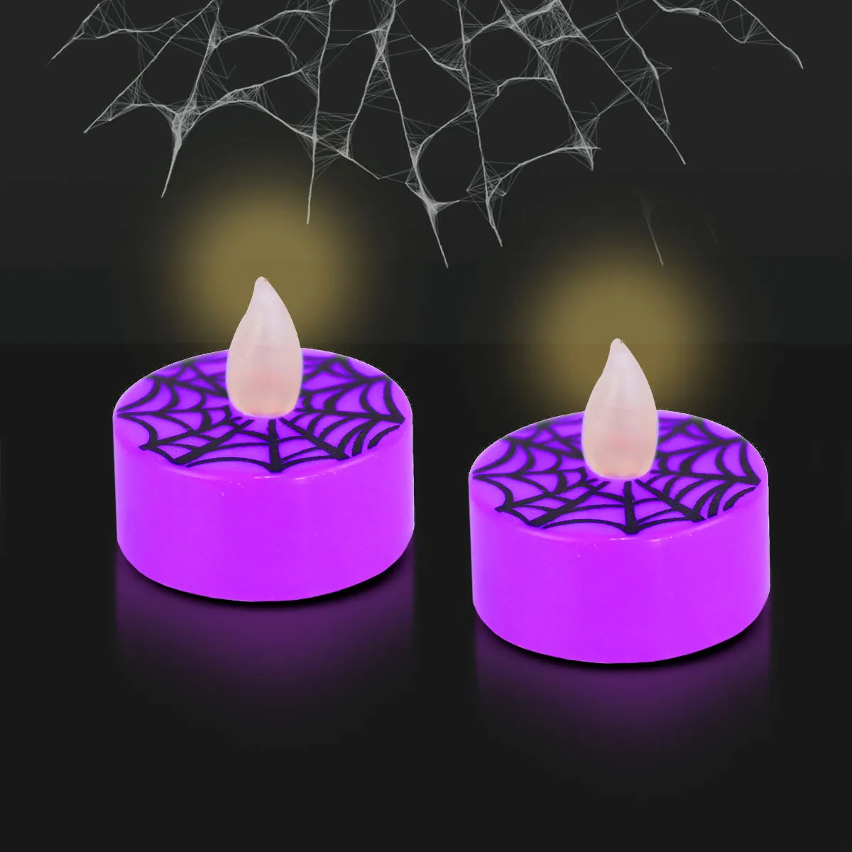 Set de 2 Velas color Morado con Estampado de Telaraa