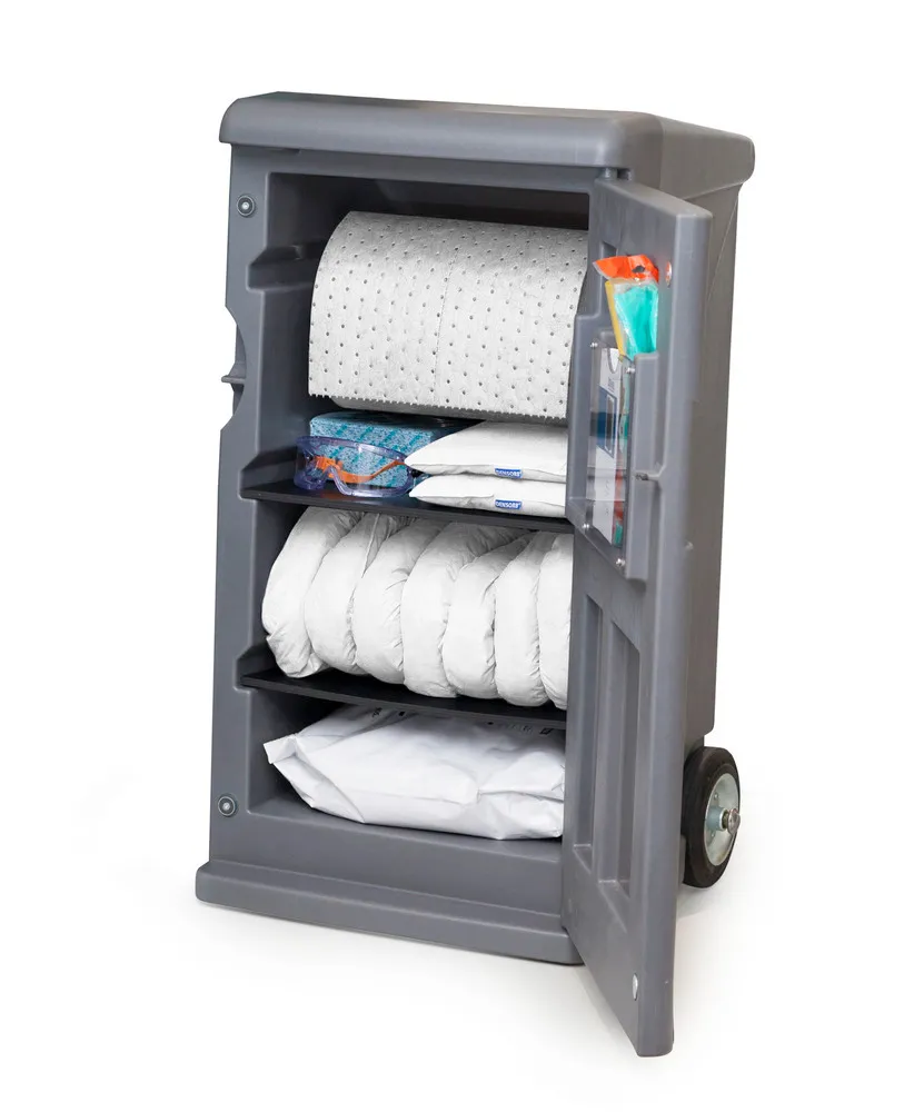 Set móvil de emergencia DENSORB, absorbente en Caddy M gris, versión Aceite con granulado