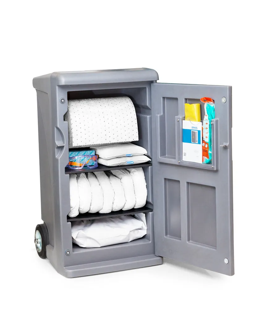 Set móvil de emergencia DENSORB, absorbente en Caddy M gris, versión Aceite con granulado