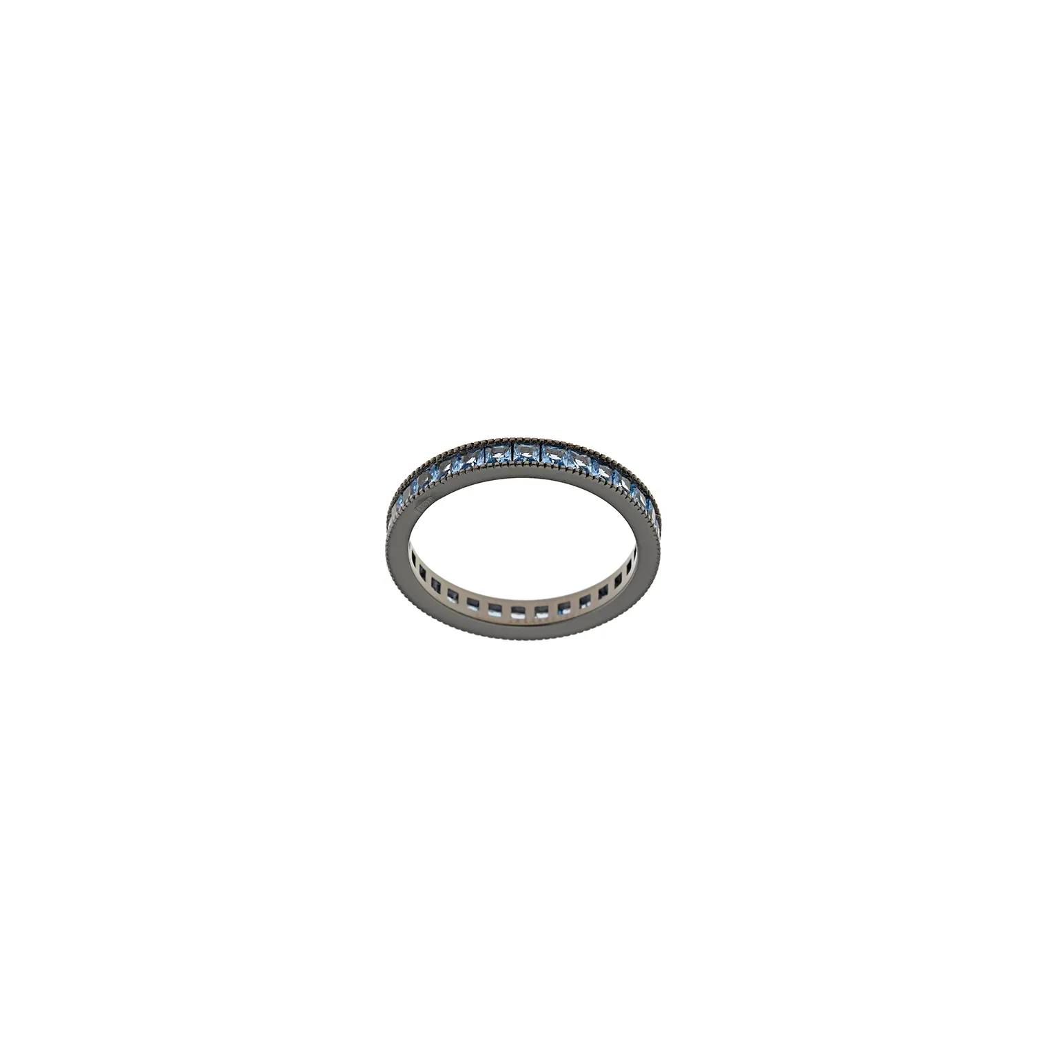 SORTIJA PLATA CHAPADO RUTENIO CIRCONITAS NANO AZULES