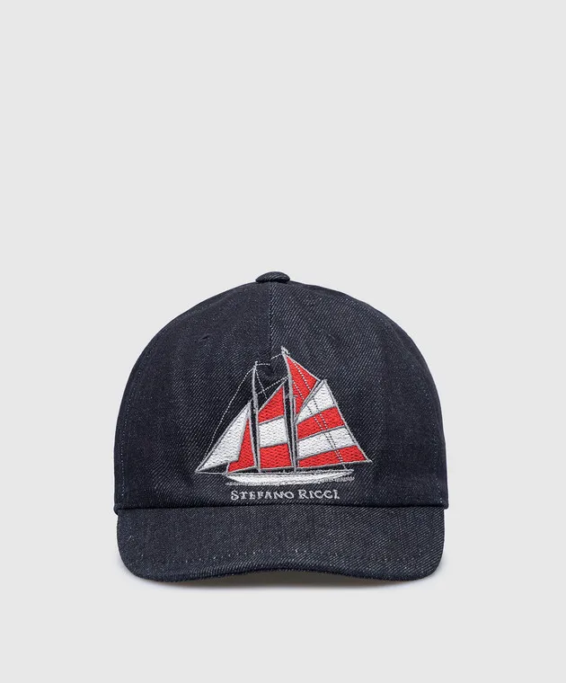 Stefano Ricci Children's blue cap with embroidery