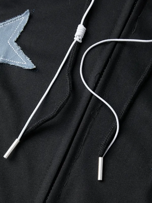 Sudadera con capucha y cremallera con parche de estrella para hombre