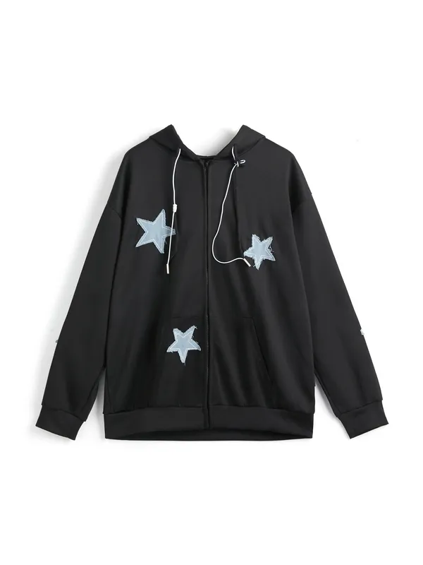 Sudadera con capucha y cremallera con parche de estrella para hombre