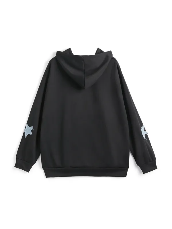 Sudadera con capucha y cremallera con parche de estrella para hombre