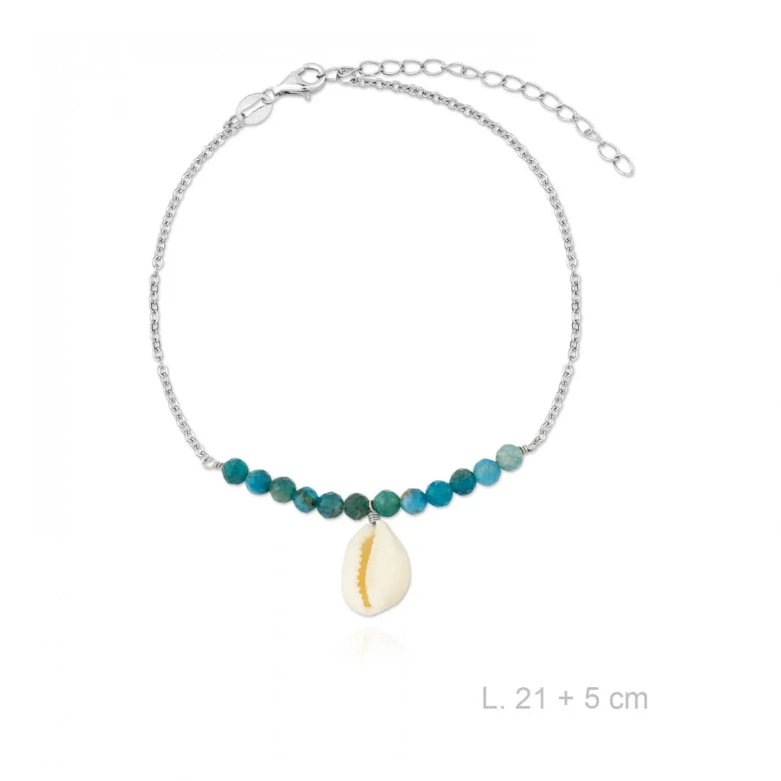 Tobillera Plata con Bolitas azules y Concha