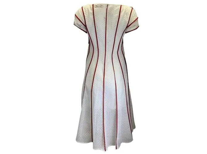 Tory Burch Blanco / Vestido midi de algodón con ojales de nido de abeja rojo 