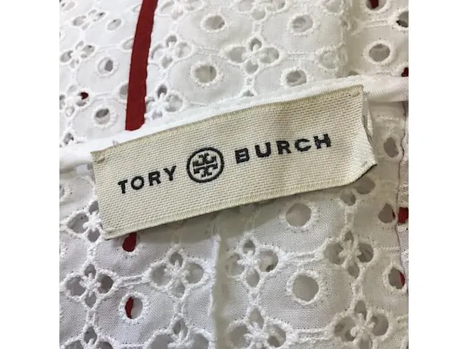 Tory Burch Blanco / Vestido midi de algodón con ojales de nido de abeja rojo 