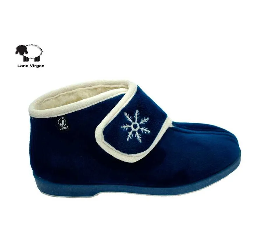 ZAPATILLA PARA CASA BOTA CÓMODA PANTUFLA VELCRO MARINO FORRO PURA LANA 25793
