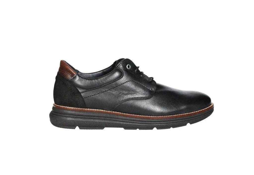 Zapato Cordon Piel Negro Cerco y Pieza Talon Marron