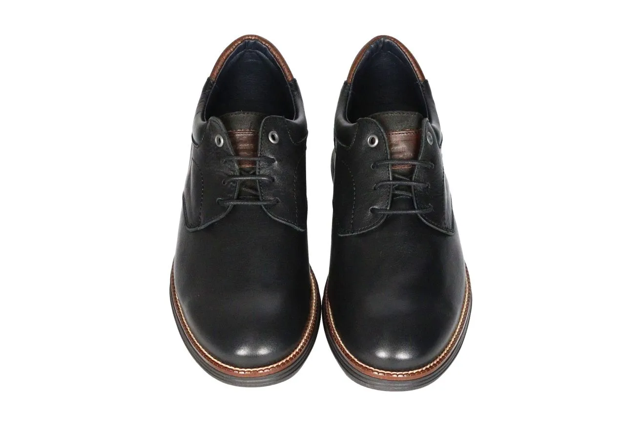 Zapato Cordon Piel Negro Cerco y Pieza Talon Marron