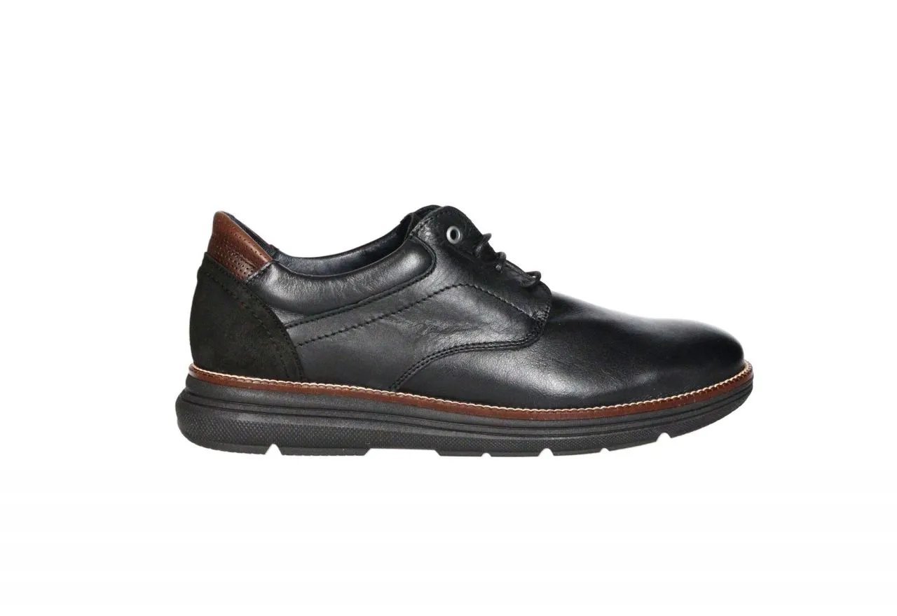 Zapato Cordon Piel Negro Cerco y Pieza Talon Marron