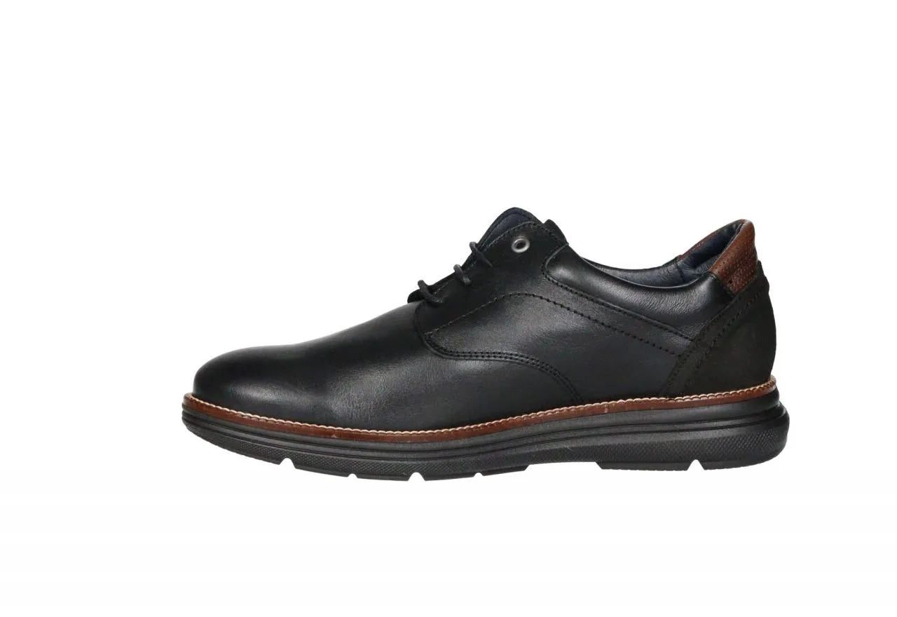 Zapato Cordon Piel Negro Cerco y Pieza Talon Marron