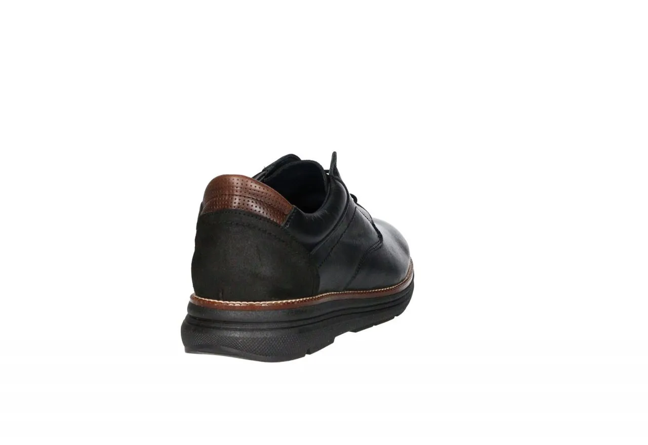 Zapato Cordon Piel Negro Cerco y Pieza Talon Marron