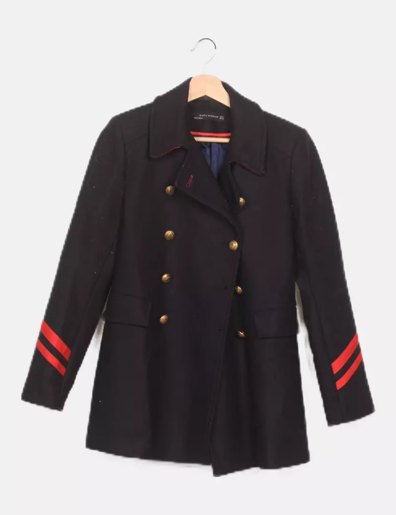 Zara Abrigo de paño negro combinado