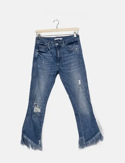Zara Jeans azul flecos