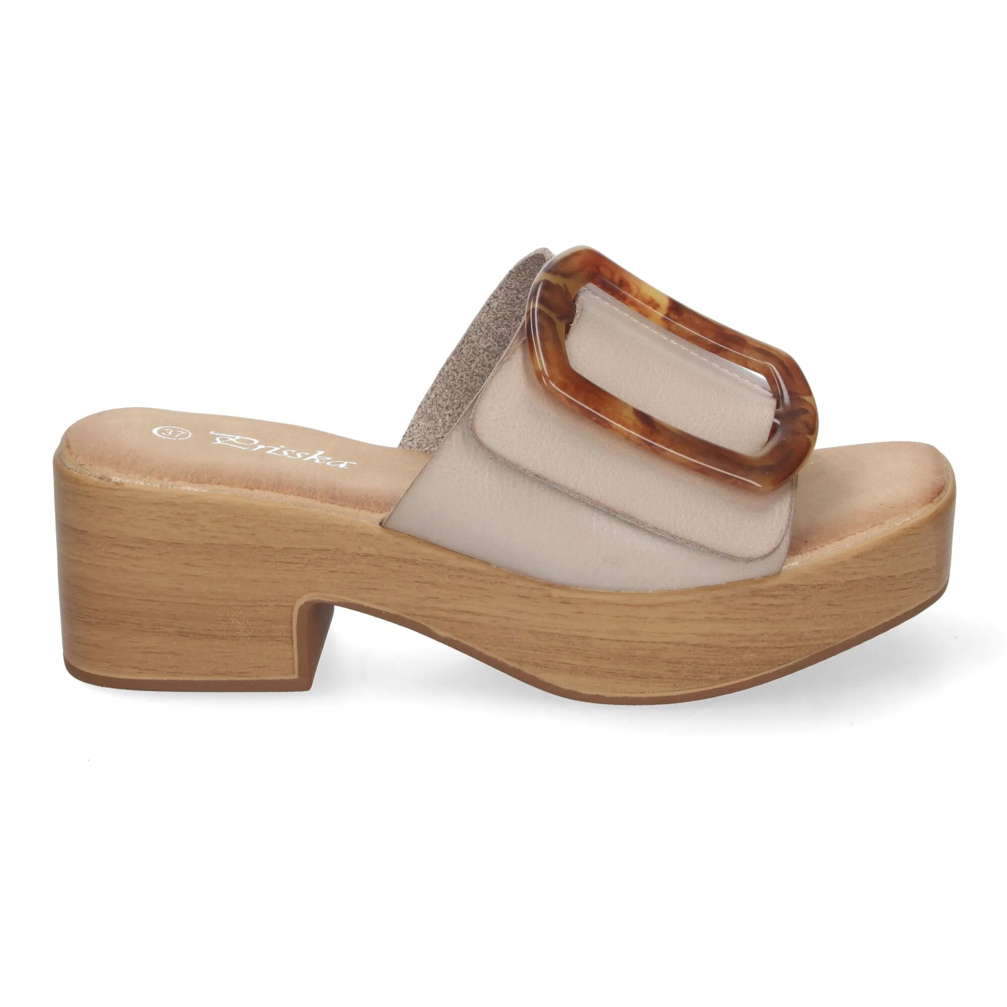 Zuecos de tacón y plataforma para mujer hebilla nacar gris XFH783